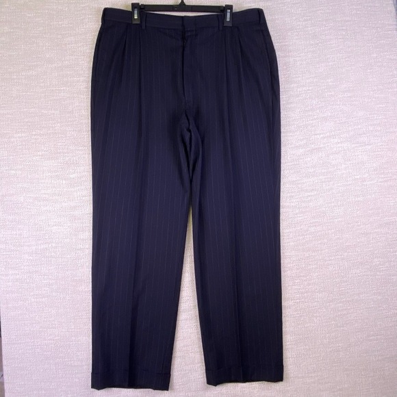Brooks Brothers Makers Trousers (38x31.5) Mens Brooksease Chalk Stripe Dark Navy - Picture 2 of 9